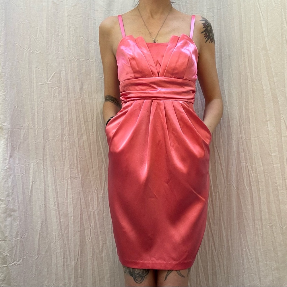 Pink satiny Y2K formal dress by A. Byer size Small with bodice and pockets